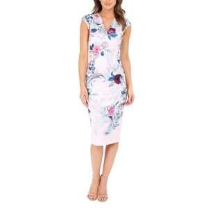 Ted Baker Size 4 US 8 Acanthus Scroll Pink Floral Cap Sleeve Midi Dress